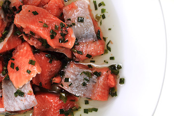 Image showing salmon fish with green herbs