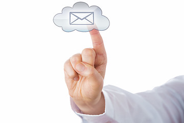 Image showing Cut Out Of A Hand Touching A Cloud Email Button