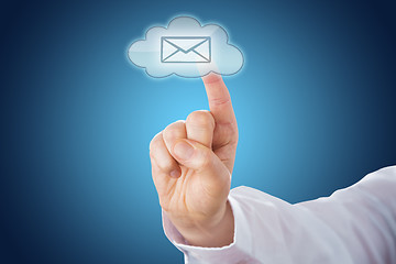 Image showing Cloud Email Icon On Blue Ground Activated By Touch