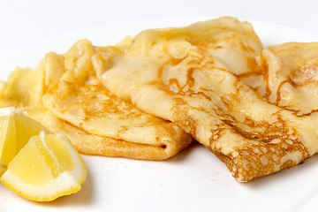 Image showing English pancake and lemon