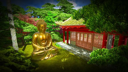 Image showing Buddha Statue in Japanese garden