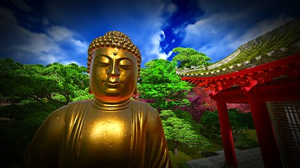 Image showing Buddha Statue in Japanese garden