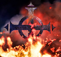 Image showing Ghotic cross on fire 