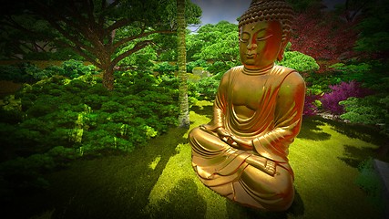 Image showing Buddha Statue in Japanese garden