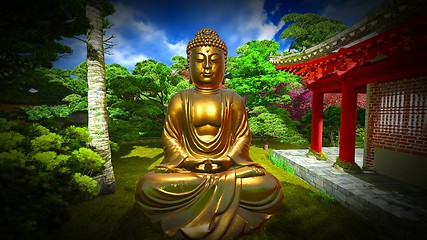 Image showing Buddha Statue in Japanese garden