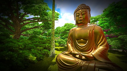 Image showing Buddha Statue in Japanese garden