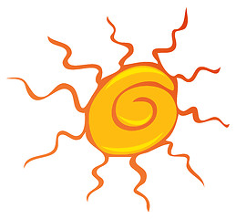 Image showing Yellow sun with red rays. Vector