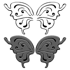 Image showing Butterfly wings. Set of illustrations. Black and painted wings