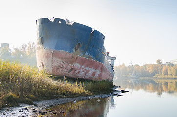 Image showing Abandoned barge on the Bay