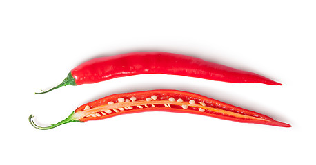 Image showing Two inverted halves of red chili peppers