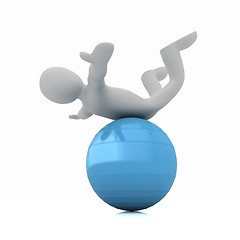 Image showing 3d man exercising position on fitness ball. My biggest pilates s