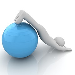 Image showing 3d man exercising position on fitness ball. My biggest pilates s