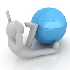 Image showing 3d man exercising position on fitness ball. My biggest pilates s