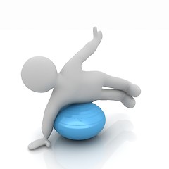 Image showing 3d man exercising position on fitness ball. My biggest pilates s