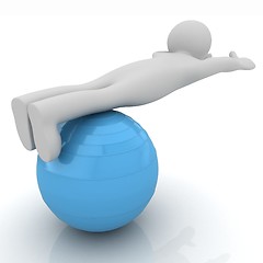 Image showing 3d man exercising position on fitness ball. My biggest pilates s