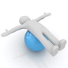 Image showing 3d man exercising position on fitness ball. My biggest pilates s