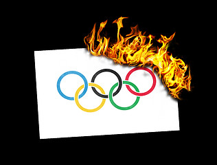 Image showing Flag burning - Olympic rings