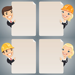 Image showing Businessmen Cartoon Characters Looking at Blank Poster Set