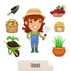 Image showing Female Farmer Icons Set