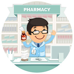 Image showing Apothecary behind the Counter at Pharmacy Round Banner