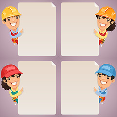 Image showing Builders Cartoon Characters Looking at Blank Poster Set