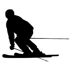 Image showing Mountain skier  speeding down slope. Vector sport silhouette.