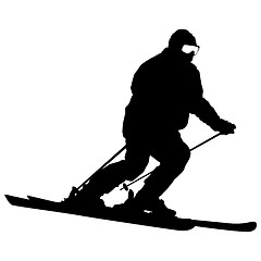 Image showing Mountain skier  speeding down slope. Vector sport silhouette.