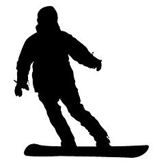 Image showing Black silhouette  snowboarder on white background. Vector illust