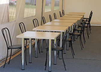 Image showing tables and chairs in the dining room in the tent camp.