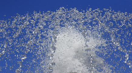 Image showing Fountain drops of pure water against a blue sky.