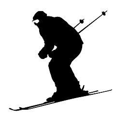 Image showing Mountain skier  speeding down slope. Vector sport silhouette.