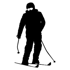 Image showing Mountain skier  speeding down slope. Vector sport silhouette.