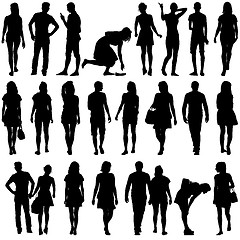 Image showing Black silhouettes of beautiful mans and womans on white backgrou