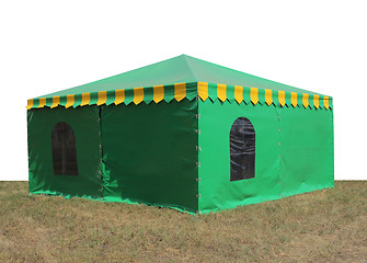 Image showing Green very big  tent in the field