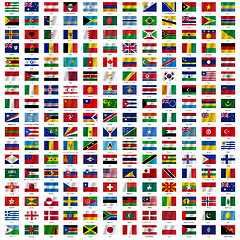 Image showing Flags of the world and  map on white background. Vector illustra