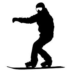 Image showing Black silhouette  snowboarder on white background. Vector illust