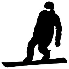 Image showing Black silhouette  snowboarder on white background. Vector illust