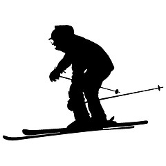 Image showing Mountain skier  speeding down slope. Vector sport silhouette.