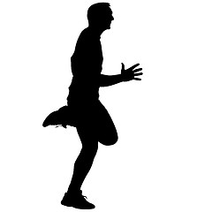 Image showing Athlete on running race, silhouettes. Vector illustration.