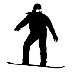 Image showing Black silhouette  snowboarder on white background. Vector illust