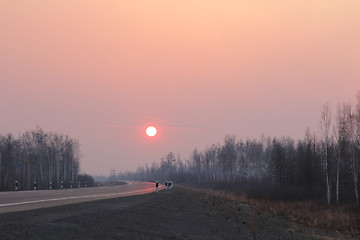 Image showing Road to Siberia in winter sunset.