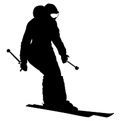 Image showing Mountain skier  speeding down slope. Vector sport silhouette.