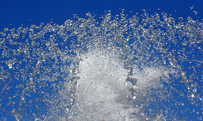 Image showing Fountain drops of pure water against a blue sky.