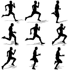 Image showing Set of silhouettes. Runners on sprint, men. vector illustration.