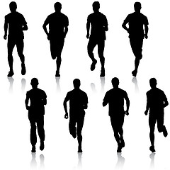 Image showing Set of silhouettes. Runners on sprint, men. vector illustration.