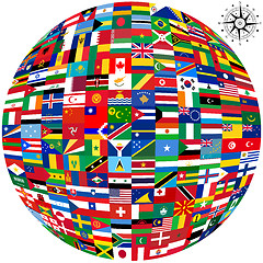 Image showing Flags of the world and  map on white background. Vector illustra