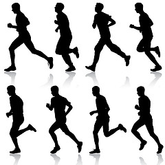 Image showing Set of silhouettes. Runners on sprint, men. vector illustration.