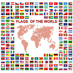 Image showing Flags of the world and  map on white background. Vector illustra