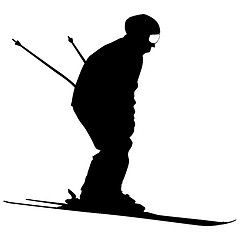 Image showing Mountain skier  speeding down slope. Vector sport silhouette.