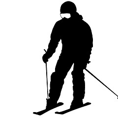 Image showing Mountain skier  speeding down slope. Vector sport silhouette.